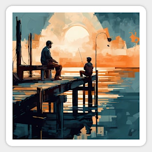 Father & Son Fishing On A Jetty Sticker